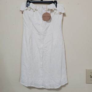 NWT White Ivory Strapless Button Linen Dress Large